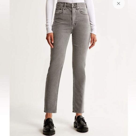 Abercrombie & Fitch- The Ankle Straight Ultra High Rise Jeans Light Grey Wash 29 - Picture 1 of 8